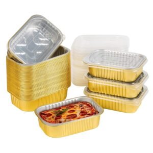 Aluminum Foil Pans with Lids Heavy Duty Gold Foil Pan Disposable Oven Safe Cooking Baking Takeaway Aluminum Foil Food Container