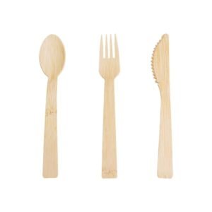 Wholesale Food Grade Hygienic Eco-Friendly Biodegradable Disposable Bamboo Handle Cutlery Set